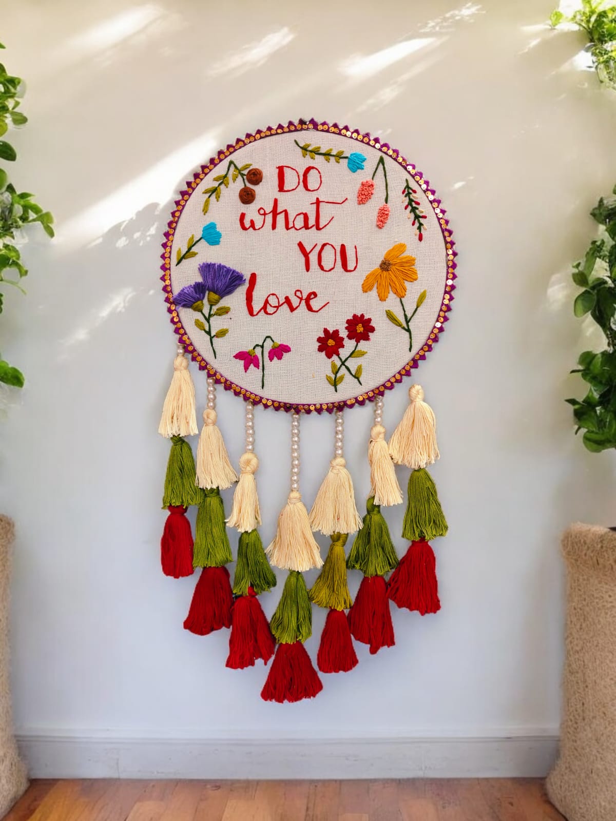 "Do what you love" Embroidered Hanging Dreamcatcher